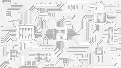 Abstract White Circuit Board Background With Clean Microchips And Lines Vector Design