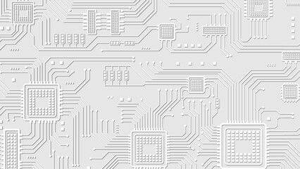 Abstract White Circuit Board Background With Clean Microchips And Lines Vector Design