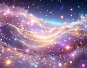 Obraz premium Ethereal clouds of stardust glisten with soft golden and purple hues against a night sky