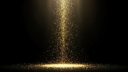Golden Glitter Falling on a Dark Background with Bright Light.