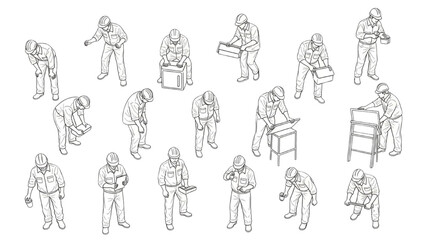Fototapeta premium Isometric Collection of Beekeeper Activities Illustrating Hive Maintenance and Honey Harvesting Processes