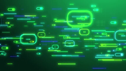 Digital data stream flow abstract background neon lights technology cyber security matrix interface futuristic glowing green blue motion graphics - Powered by Adobe