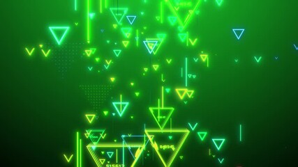 Neon green digital triangles falling data stream abstract background technology matrix cyberspace futuristic glow animation stock market - Powered by Adobe