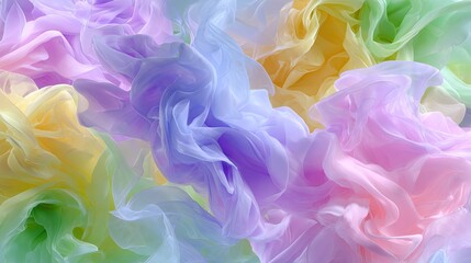 Fototapeta premium Soft Swirling Fabric Textures in Pastel Shades of Pink, Lavender, Yellow, and Green, Ideal for Abstract Backgrounds and Creative Design Projects