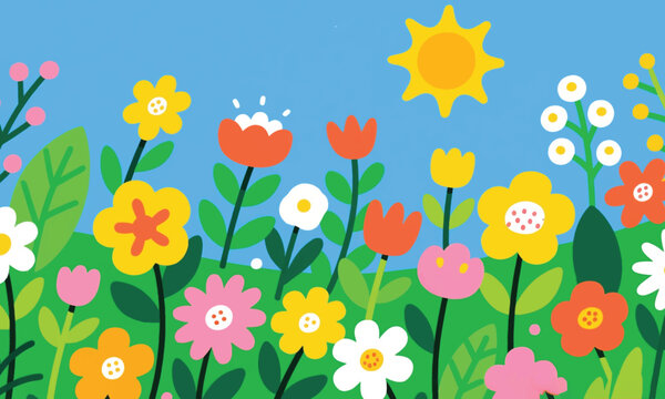The Beauty of Blooming Flower Garden Illustrator Artwork Banner Background Design Template 