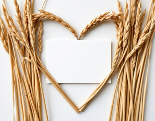 Golden Wheat Heart Frame with Blank Card
