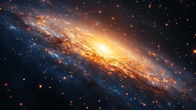 Cosmic spiral galaxy illuminated by stars and gas clouds in a vast dark universe
