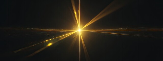 Golden light burst, star effect, bright in dark space with lens flares