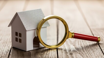 House inspection concept with magnifying glass and miniature home.