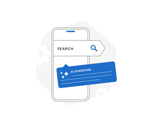 AI overview transforms informational search by generating instant summaries with clear sources to help users understand key points faster. AI overview mobile search interface vector illustration