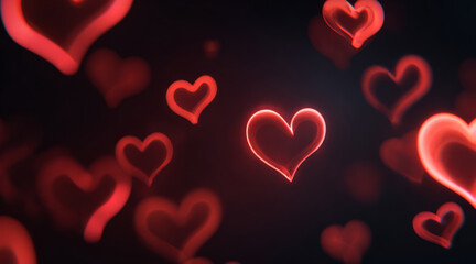 Glowing red hearts floating on a dark background.