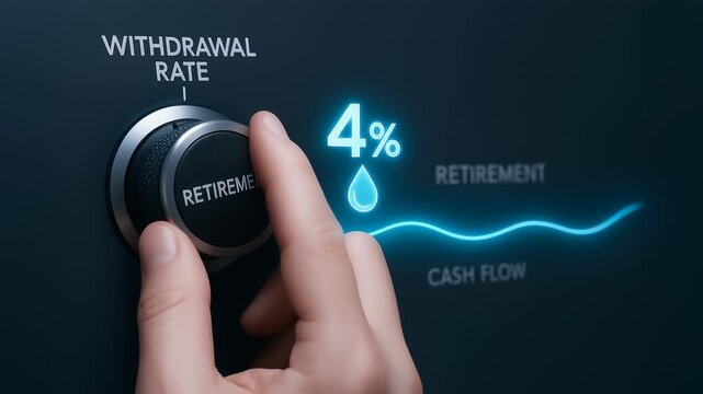 Retirement withdrawal rate dial set 4 percent representing time value for retirement planning cash flow management future financial security - Powered by Adobe