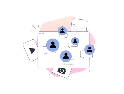 User content engagement feedback profile comments drive social interaction through a clean interface with customer bubbles and online discussion tools for modern UGC platforms vector illustration
