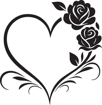 Heart with roses flower floral vector pattern ornament illustration decoration art element plant tattoo flowers swirl black nature decor curl wedding ornate card vintage scroll design