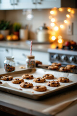 Naklejka premium Cozy Kitchen with Freshly Baked Cookies and Festive Atmosphere