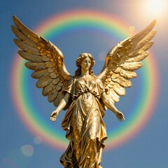Fototapeta premium Golden Angel and Celestial Rainbow