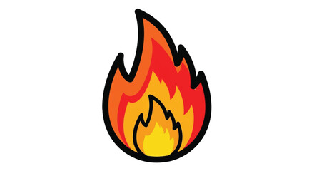 Fiery flame illustration with vibrant colors and bold outline on white background.