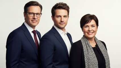 Confident team of accomplished business executives posing professionally for a corporate group portrait, showcasing leadership and collaborative success in a modern enterprise setting