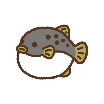 手書き風の生き物単品アイコンイラスト　河豚