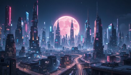 Futuristic Cyberpunk Cityscape at Night