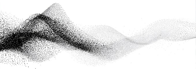 Abstract wave form, light to dark, composed of tiny speckles on white