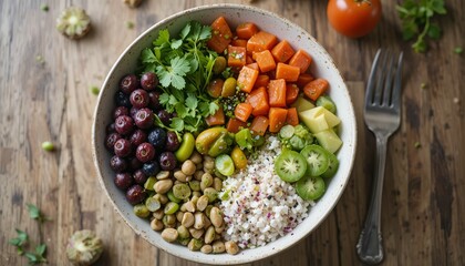 Healthy Vegan Bowl with Fresh Organic Ingredients