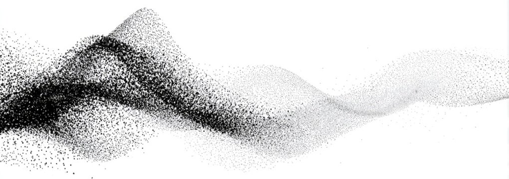 Abstract wave form, light to dark, composed of tiny speckles on white - Powered by Adobe