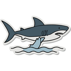 Obraz premium Stylized Great White Shark and Smaller Fish Illustration in Water With Clear Outline and White Background
