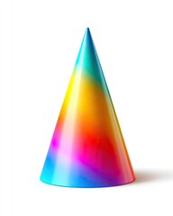 Fototapeta premium Vividly colored party hat, rainbow hues blending, isolated on a white backdrop