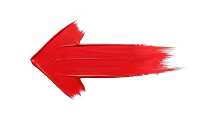 Red paint brush stroke arrow pointing left on transparent background