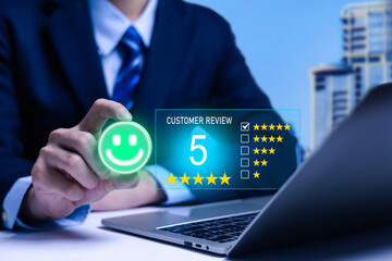 Customer Satisfaction Concept Satisfaction given by the highest five-star rating user rating service experience in online application 