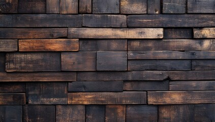 Dark brown wooden grid pattern with a rough, rustic surface texture.