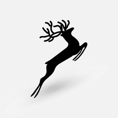 Dynamic detailed black silhouette of stag mid jump The image is ideal for winter holiday designs logos Christmas cards or decorative vinyl decals Vector