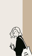 Minimalist Illustration of Young Woman Holding Coffee Cup