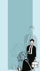 Modern Minimalist Illustration of Busy Office Workers with Coffee