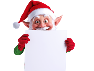 Christmas Elf Holding Blank Sign, Isolated on White