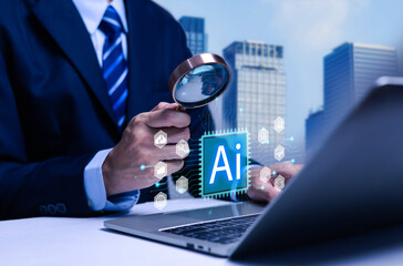 
Glowing AI interface icon for business professionals with futuristic digital elements, representing innovation, machine learning, technology solutions, automation, modern data applications.