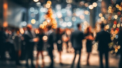 Blurred shining background with business people enjoying festive christmas party celebration