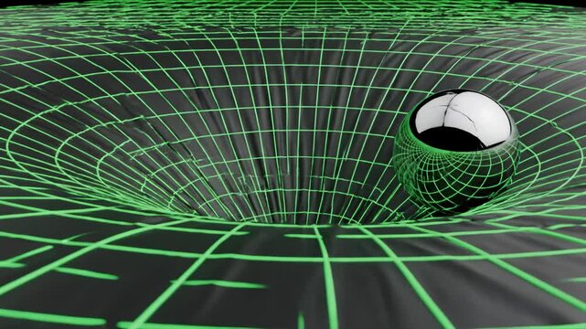 Metal Ball Distorting Spacetime Grid, Abstract Animation