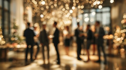 Obraz premium Blurred shining background with business people enjoying festive christmas party celebration