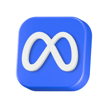 3d rendering icon meta blue button
