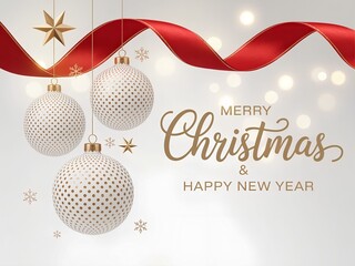 Clean and elegant Christmas digital artwork featuring golden ornaments, festive ribbon and sparkling snowfall, ideal for printable designs, cards and wall displays