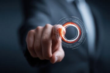 Business professional clicks on a transformation button symbolizing innovation and progress in a modern corporate environment