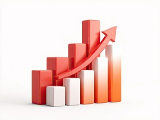 Rising bar graph with red arrow on white background showing positive growth
