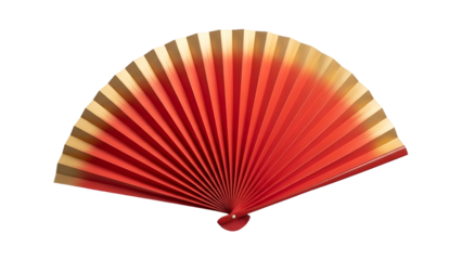 Red paper fan with gradient gold highlights isolated on white background