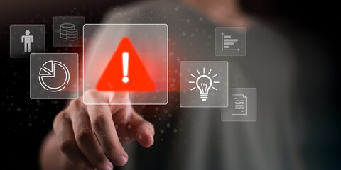 A conceptual digital risk alert graphic representing threat detection, workflow disruption, strategic decision-making, data management issues, operational risk monitoring in modern digital systems.