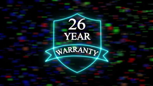 Neon line 26 Years Warranty Shield Emblem 26 Years Warranty, premium product promotion quality Design shield success 26 assurance  background. 