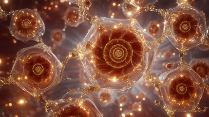 Abstract Geometric Cellular Structures with Golden Ornaments and Light Particles.