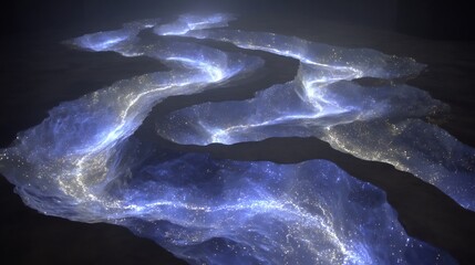 Abstract Glowing Wavy Lines on Dark Background.