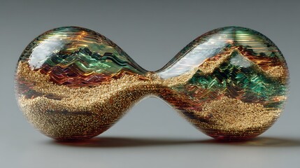 Abstract Hourglass with Miniature Landscape Inside.